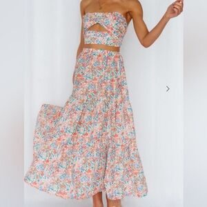 Hello Molly Pink Multi Floral So Particular Maxi Skirt And Crop Floral Top NWT